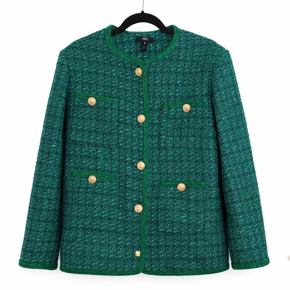 Green/Blue Tweed Blazer with Gold Buttons.